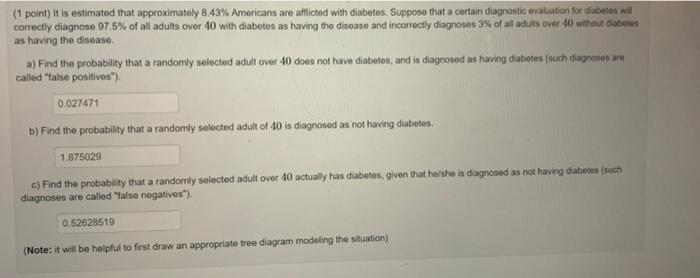 1 Point It Is Estimated That Approximately 8 43 Americans Are Aflicted With Diabetes Suppose That A Certain Diagnost 1