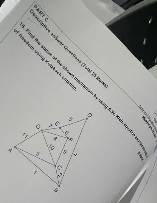 Descriptive Answer Questions Total 25 Marks Part C Of Freedom Using Kutzbach Criterion Maximum Mark Advanced Diploma 1