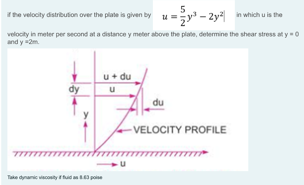 If The Velocity Distribution Over The Plate Is Given By Velocity In Meter Per Second At A Distance Y Meter Above The Pla 1