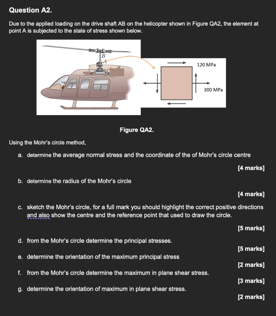 Question A2 Due To The Applied Loading On The Drive Shaft Ab On The Helicopter Shown In Figure Qa2 The Element At Poin 1