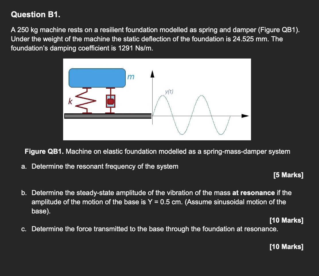 Question B1 A 250 Kg Machine Rests On A Resilient Foundation Modelled As Spring And Damper Figure Qb1 Under The Weig 1