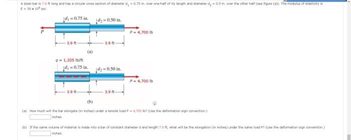 A Steel Bar Is 7 Ft Long And Has A Circular Cross Section Of Diameter D 0 75 In Over One Half Of Its Length And Diamet 1