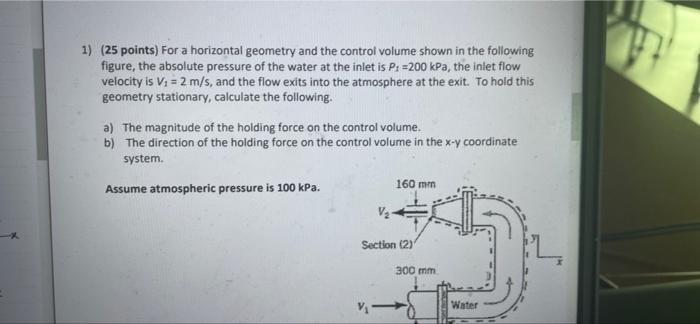 1 25 Points For A Horizontal Geometry And The Control Volume Shown In The Following Figure The Absolute Pressure Of 1