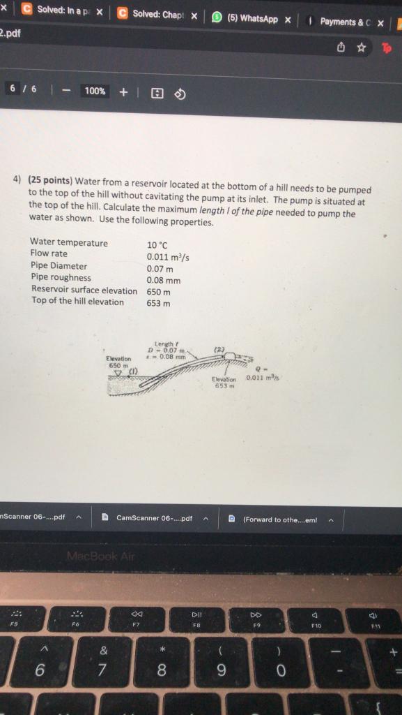 X 2 Pdf C Solved In Ap X 6 6 224 Fs 100 Water Temperature Flow Rate Pipe Diameter Pipe Roughness 4 25 Points W 1