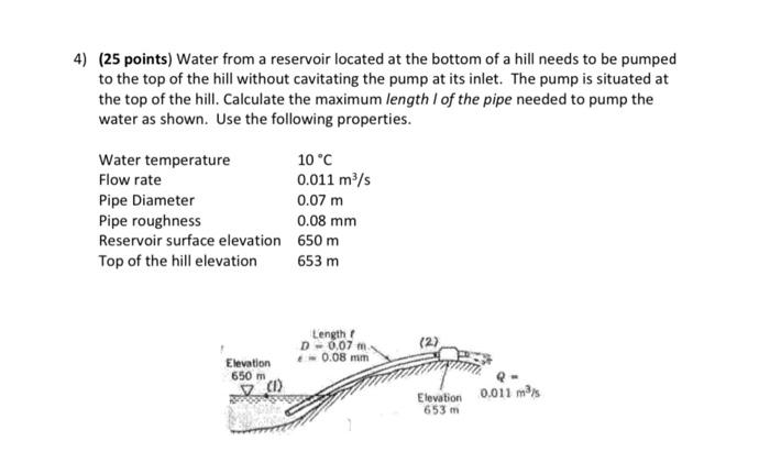 4 25 Points Water From A Reservoir Located At The Bottom Of A Hill Needs To Be Pumped To The Top Of The Hill Without 1