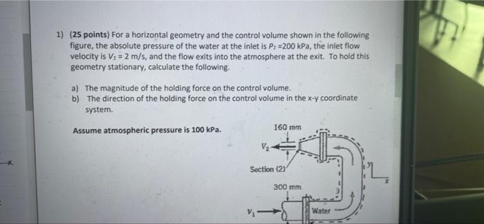 1 25 Points For A Horizontal Geometry And The Control Volume Shown In The Following Figure The Absolute Pressure Of 1