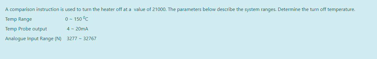 A Comparison Instruction Is Used To Turn The Heater Off At A Value Of 21000 The Parameters Below Describe The System Ra 1