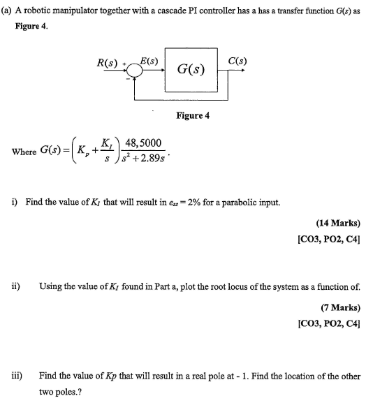 A A Robotic Manipulator Together With A Cascade Pi Controller Has A Has A Transfer Function G S As Figure 4 R S E S 1