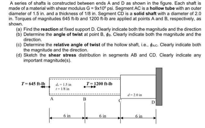 A Series Of Shafts Is Constructed Between Ends A And D As Shown In The Figure Each Shaft Is Made Of A Material With She 1