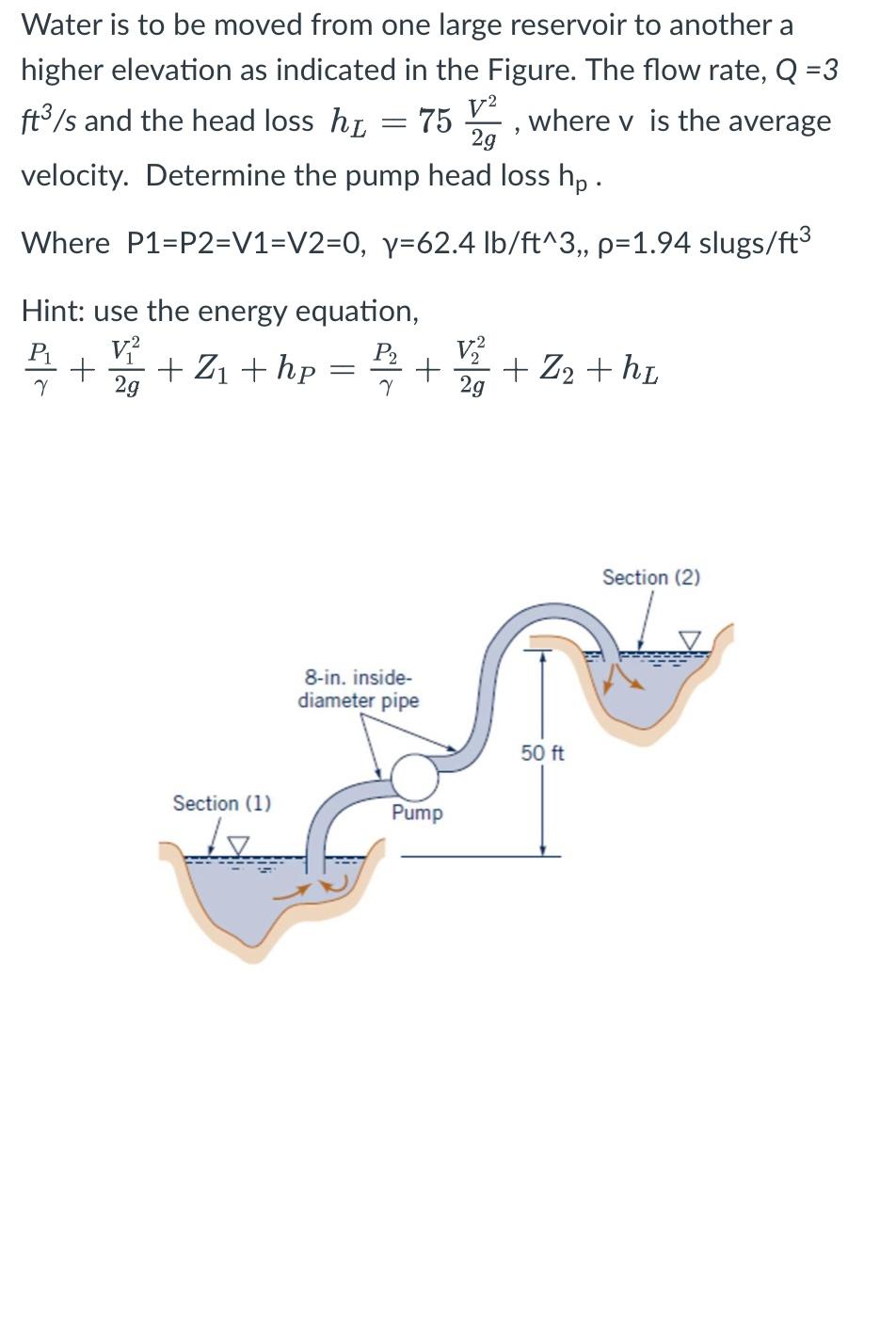Water Is To Be Moved From One Large Reservoir To Another A Higher Elevation As Indicated In The Figure The Flow Rate Q 1