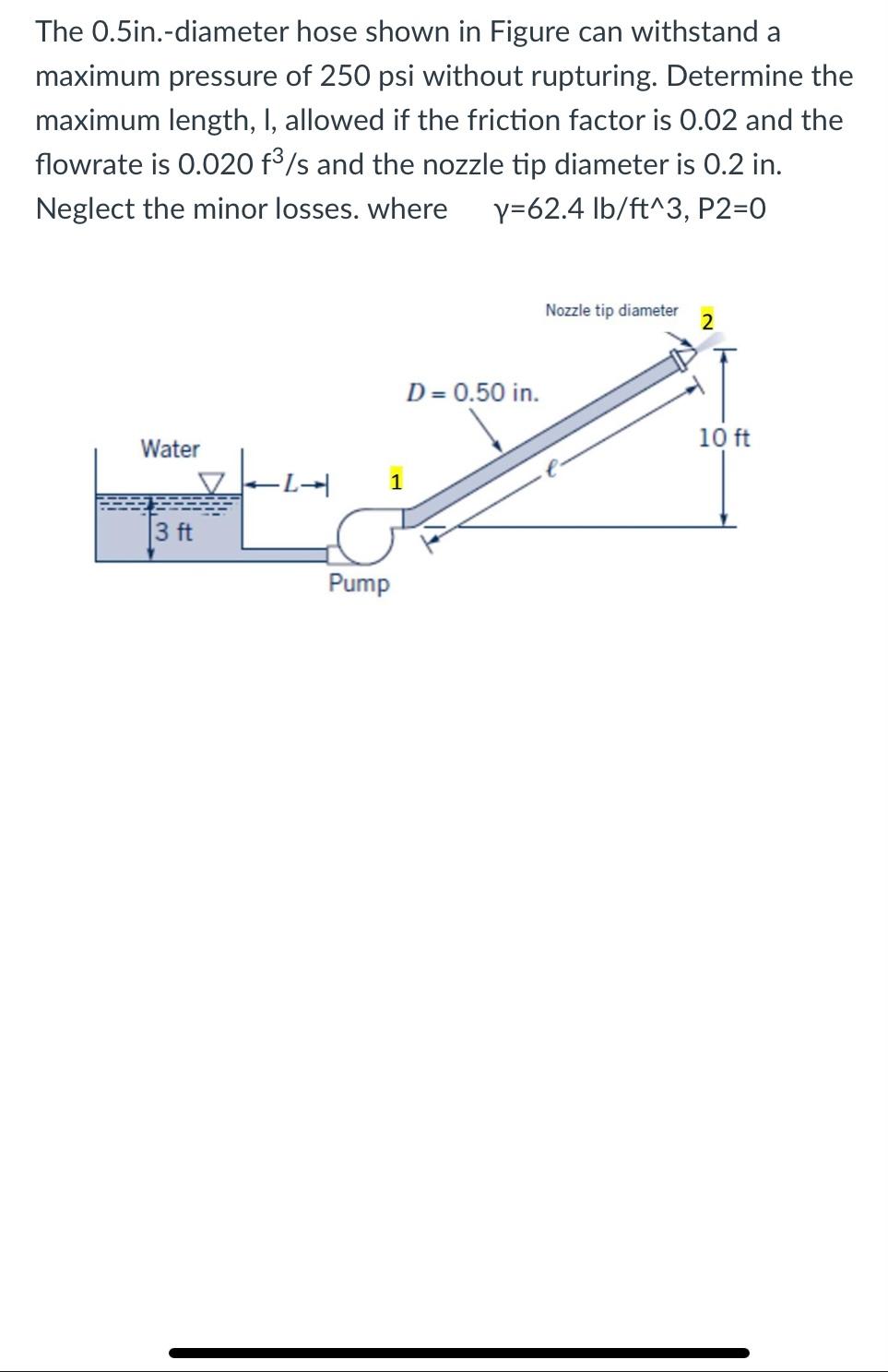 The 0 5in Diameter Hose Shown In Figure Can Withstand A Maximum Pressure Of 250 Psi Without Rupturing Determine The Ma 1
