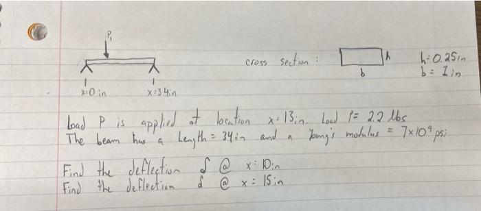 Cross Section Find The Deflection Se Find The Deflection S X Din D X 15 In B X 0 In X 34n Load P Is Applied At Loca 1
