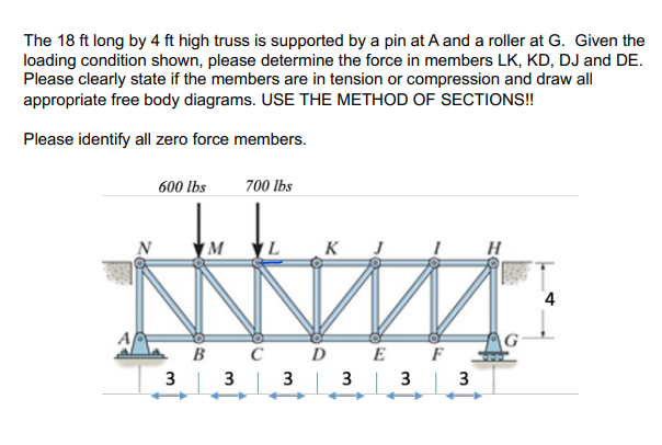 The 18 Ft Long By 4 Ft High Truss Is Supported By A Pin At A And A Roller At G Given The Loading Condition Shown Pleas 1