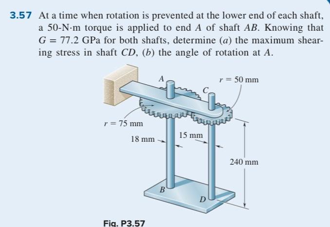 3 57 At A Time When Rotation Is Prevented At The Lower End Of Each Shaft A 50 N M Torque Is Applied To End A Of Shaft A 1