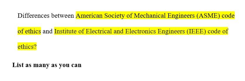 Differences Between American Society Of Mechanical Engineers Asme Code Of Ethics And Institute Of Electrical And Elect 1