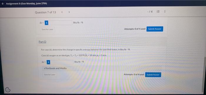 Question 7 Of 13 View Policies Current Attempt In Progress Using The Appropriate Tables Determine The Change In Specifi 3