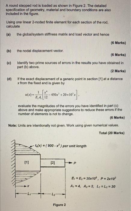 A Round Stepped Rod Is Loaded As Shown In Figure 2 The Detailed Specification Of Geometry Material And Boundary Condit 1