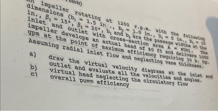 Dimensions B 1 5 In B 1 0 In D 5 In De The Impeller Rotating At 1200 R P M With The Following In Ss 3