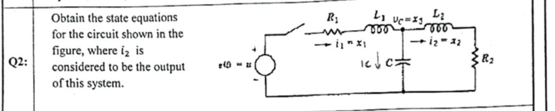 Q2 Obtain The State Equations For The Circuit Shown In The Figure Where Iz Is Considered To Be The Output Of This Syst 1