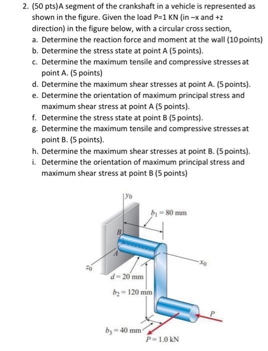 2 50 Pts A Segment Of The Crankshaft In A Vehicle Is Represented As Shown In The Figure Given The Load P 1 Kn In X 1
