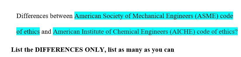 Differences Between American Society Of Mechanical Engineers Asme Code Of Ethics And American Institute Of Chemical En 1