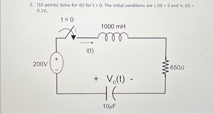 2 10 Points Solve For I T For T 0 The Initial Conditions Are I O 0 And V 0 0 1v T 0 1000 M I T W 20 1