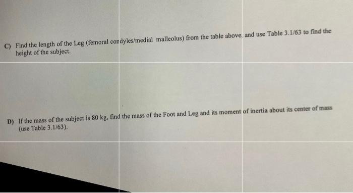 Quiz 2 The Table Data Consists Of Coordinates Of Two Markers At The Knee And The Ankle Femoral Condyles Medial Malleol 2