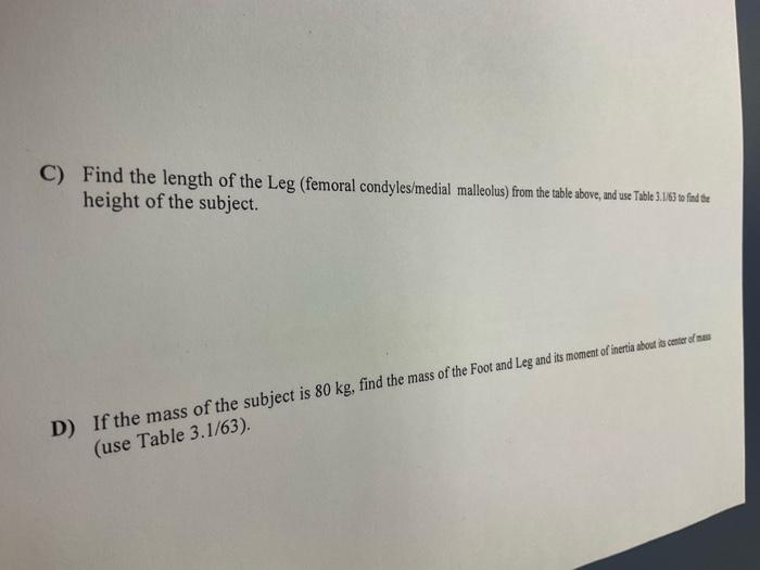 T Xl A Find The X And Y Coordinates Of The Center Of Mass Of The Foot And Leg Use Table 3 1 63 B Find The X And Y V 2