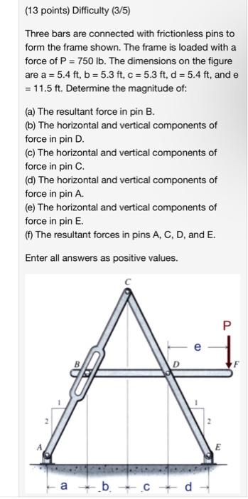 13 Points Difficulty 3 5 Three Bars Are Connected With Frictionless Pins To Form The Frame Shown The Frame Is Loade 1