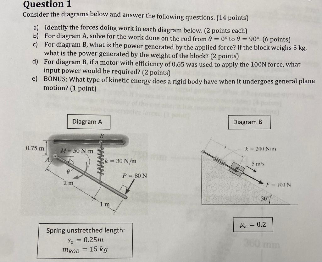 Question 1 Consider The Diagrams Below And Answer The Following Questions 14 Points A Identify The Forces Doing Work 1