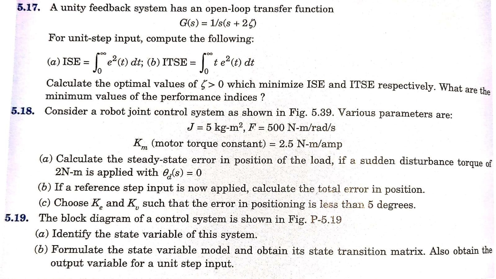 5 17 A Unity Feedback System Has An Open Loop Transfer Function G S 1 S S 25 For Unit Step Input Compute The Follo 1