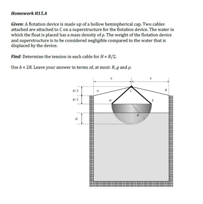 Homework H15 A Given A Flotation Device Is Made Up Of A Hollow Hemispherical Cap Two Cables Attached Are Attached To C 1