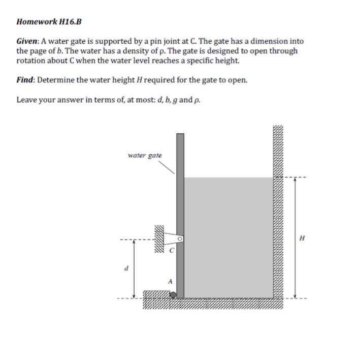 Homework H16 A Given A Quarter Circle Water Gate Having A Weight Of W Its Center Of Mass At G And A Dimension Into Th 2