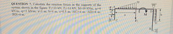 A Question 6 Calcul The Reaction Forces In A Supports Of The Syst Shown In The Figure F Kn F2 12 Kn 4 Kn A 6 M B 4 8