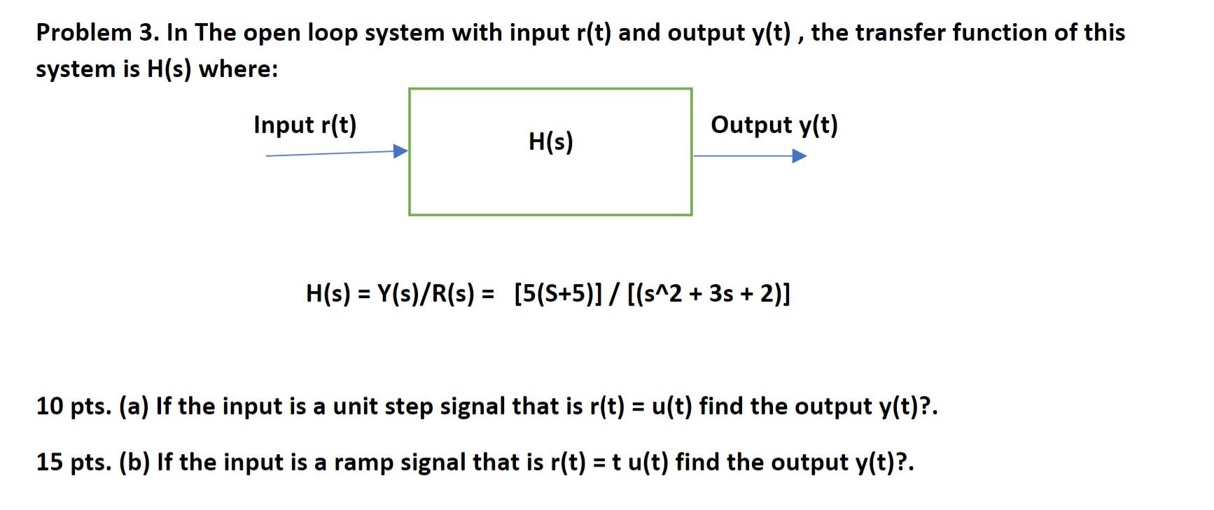 Problem 3 In The Open Loop System With Input R T And Output Y T The Transfer Function Of This System Is H S Where 1