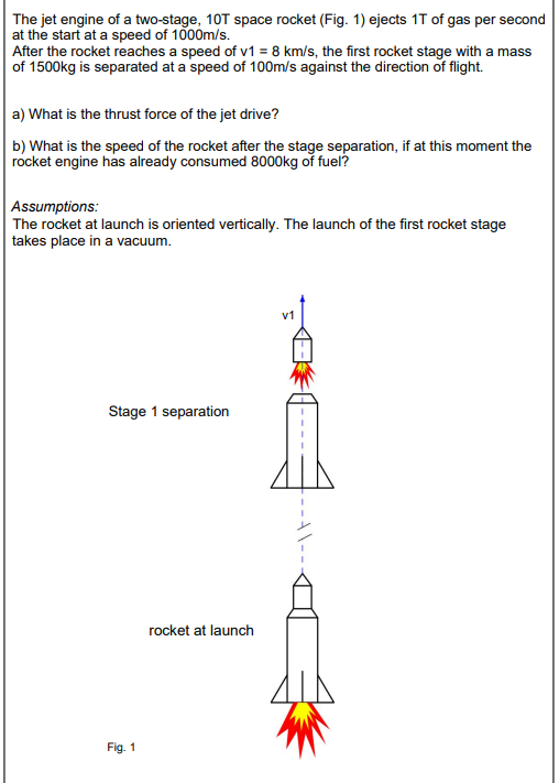 The Jet Engine Of A Two Stage 10t Space Rocket Fig 1 Ejects 1t Of Gas Per Second At The Start At A Speed Of 1000m S 1