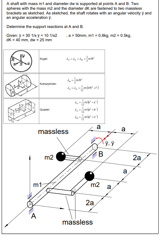 A Shaft With Mass M1 And Diameter Dw Is Supported At Points A And B Two Spheres With The Mass M2 And The Diameter Dk Ar 1