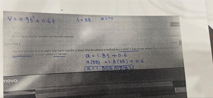 V 0 9 0 6t Moving To Another Question Will Save This Response Question 1 T 88 Novo A The Car Moves In A Straight 1