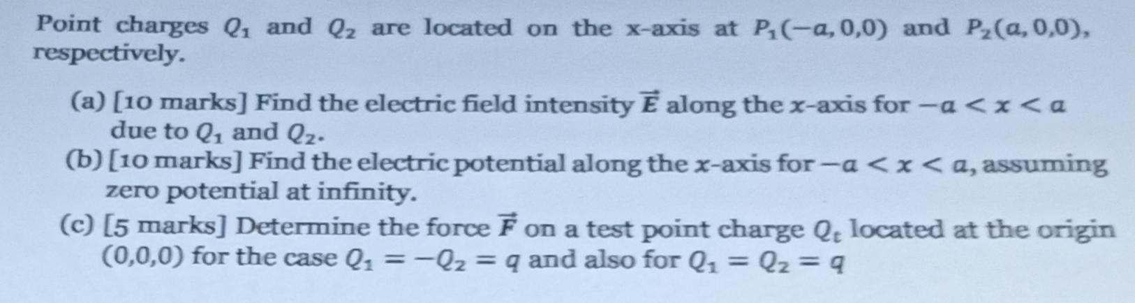 Point Charges I And Q2 Are Located On The X Axis At P 2 0 0 And P A 0 0 Respectively A 10 Marks Find The Elec 1