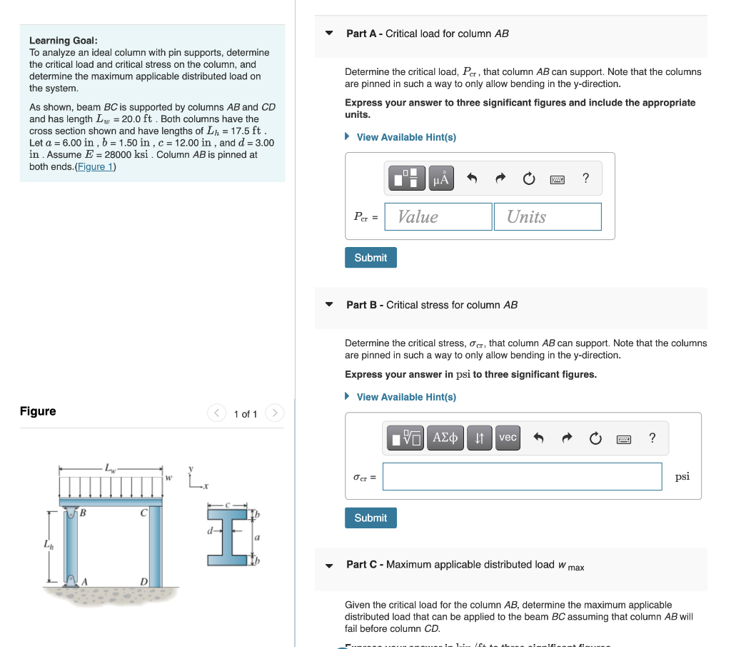 Learning Goal To Analyze An Ideal Column With Pin Supports Determine The Critical Load And Critical Stress On The Colu 1