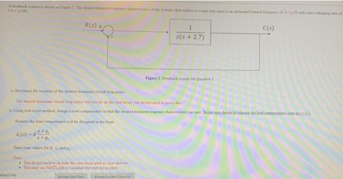 A Feedback System Is Shown In Figue 2 The Desired Trent Posse Characteristics Of The System When Subject To A Unit Step 1