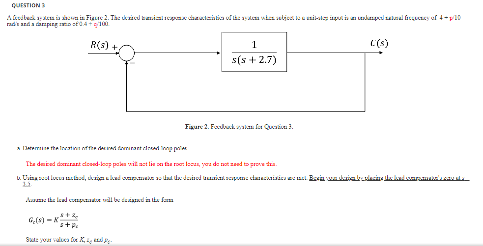 Question 3 A Feedback System Is Shown In Figure 2 The Desired Transient Response Characteristics Of The System When Sub 1