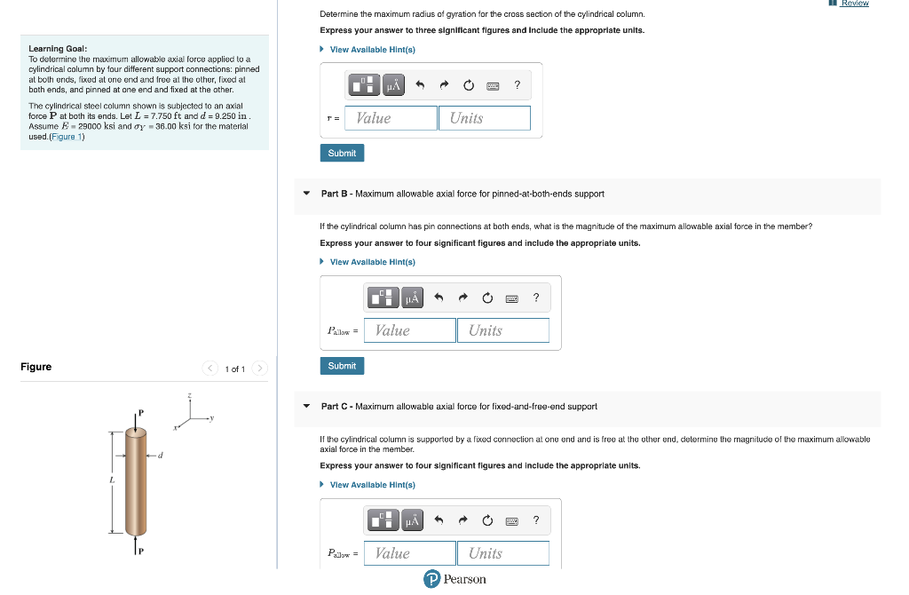 Learning Goal To Determine The Maximum Allowable Axial Force Applied To A Cylindrical Column By Four Different Support 1