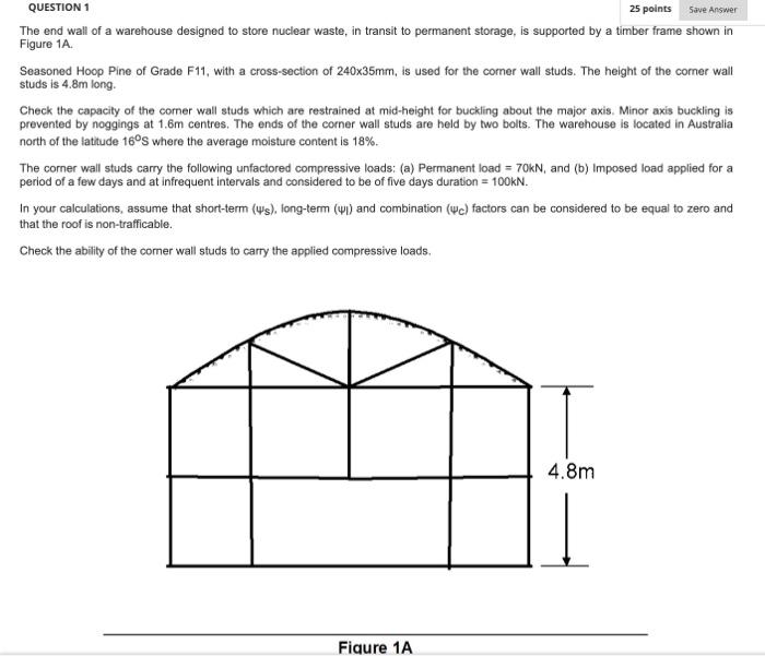 Question 1 25 Points Save Answer The End Wall Of A Warehouse Designed To Store Nuclear Waste In Transit To Permanent St 2