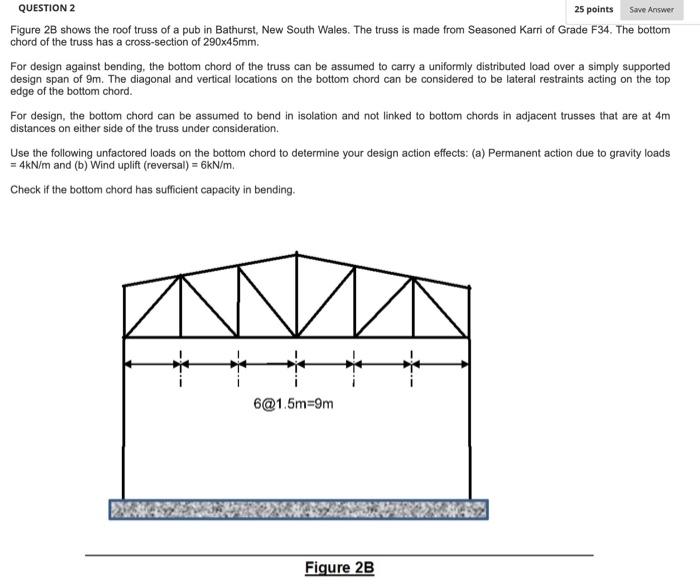 Question 2 25 Points Save Answer Figure 2b Shows The Roof Truss Of A Pub In Bathurst New South Wales The Truss Is Made 1