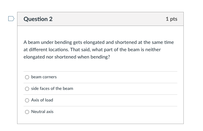 Question 2 A Beam Under Bending Gets Elongated And Shortened At The Same Time At Different Locations That Said What Pa 1