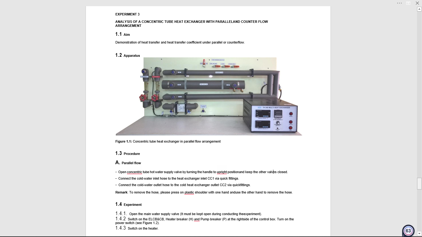 Experiment 3 Analysis Of A Concentric Tube Heat Exchanger With Paralleland Counter Flow Arrangement 1 1 Aim Demonstratio 1