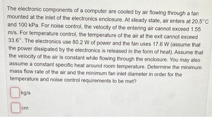 The Electronic Components Of A Computer Are Cooled By Air Flowing Through A Fan Mounted At The Inlet Of The Electronics 1