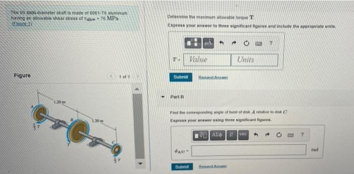 The 60 Mm Diameter Obaft Is Made Of 6061 T6 Aluminum Having An Allowabie Shear Stress Of Talk 76 Mpa Elureb Figure 1 20 1