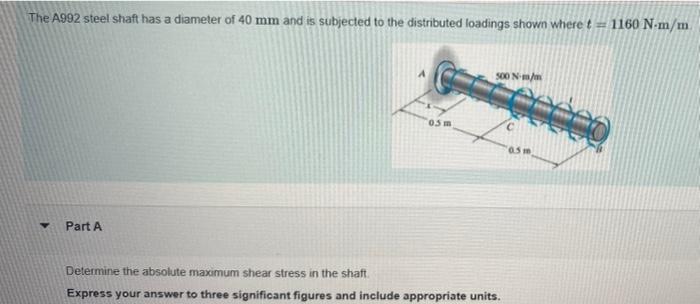 The A992 Steel Shaft Has A Diameter Of 40 Mm And Is Subjected To The Distributed Loadings Shown Where T 1160 N M M Y Par 1